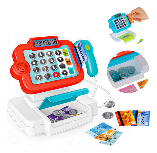 Caixa Registradora Infantil Calculadora Scanner C/ Som Luz