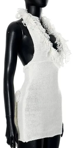 Vestido De Punto Halter Con Flecos, Espalda Abierta, Ropa De