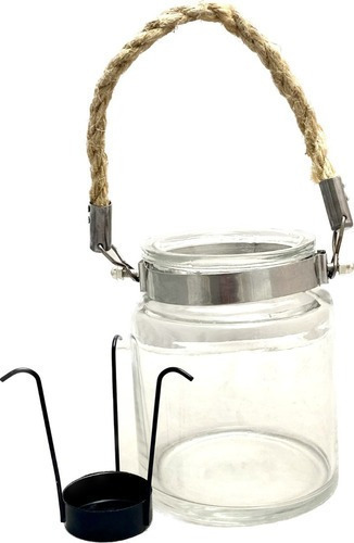 Vaso Tubo Vidro Grosso Corda Suporte Vela 10x12cm Decoração