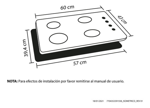 Imagen 9 de 9 de Estufa De Empotrar Sésamo Haceb 60-43 Inox Gas Natural