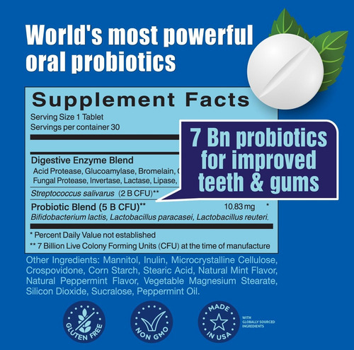 Probiótico Oral Mal Aliento, Halitosis, 7.000 Millones Ufc Menta