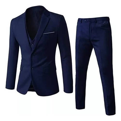 Traje De 3 Piezas Caballero De Color Entero Casual Hombre