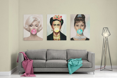 Set Canvas Marylin Monroe, Frida Kahlo, Audrey Hepburn 40x50