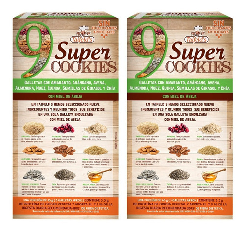 Imagen 2 de 6 de 2 Cajas Galletas Super Cookies 630g Taifelds Miel Superfoods
