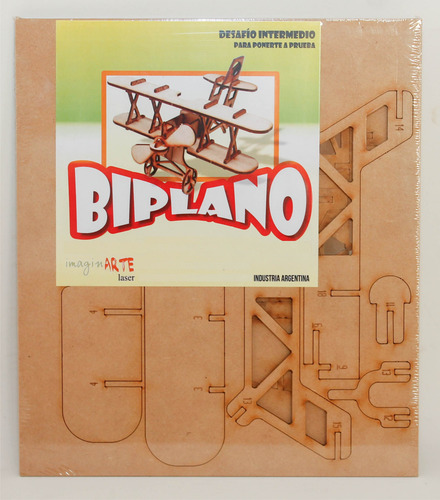Maqueta Encastrable Avión Biplano 22 Cm. - Imaginarte Láser Madera
