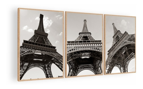 Cuadro Decorativo Mural Triptico Torre Eiffel 90x42 Mdf