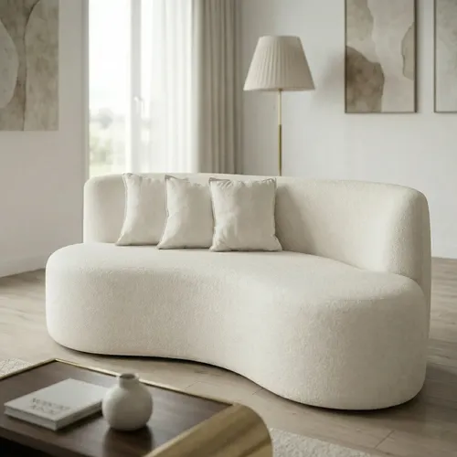 Sofá Orgânico 140cm Bouclé Premium Estofado Escritorio Sala Off White Bouclê
