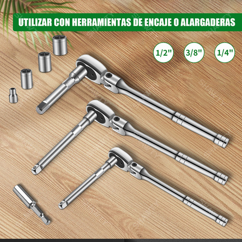 SHAWTY Juego De Matracas Ajustable, Llaves De Trinquete De 180 Grados, Juego de 6 Llaves De Botón De Liberación Rápida de 72 Dientes, Unidad De 1/4, 3/8, 1/2