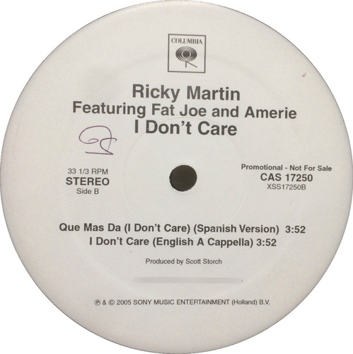 Vinilo Ricky Martin Feat. Fat Joe Feat. Amerie I Don't Care