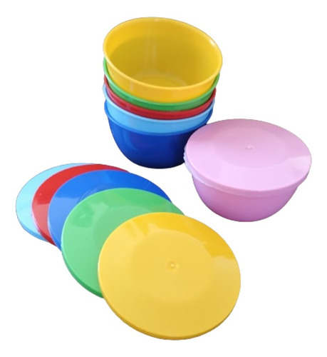 Pack X6 Compotera Bowl Tapa Plástico Varios Colores Premium