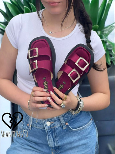 Sandalias Huaraches Chanclas De Shantung Con Doble Hebilla