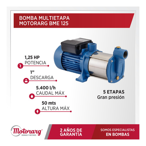 Imagen 2 de 6 de Bomba Centrifuga Multietapa Motorarg Bme125. Ideal Riego
