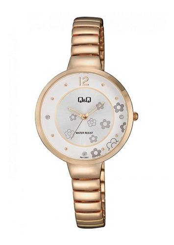 Reloj Q&q By Citizen F611j021 Floral Dorado Rose Para Mujer 