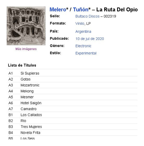 Daniel Melero Diego Tuñón - La Ruta Del Opio * Vinilo Nuevo