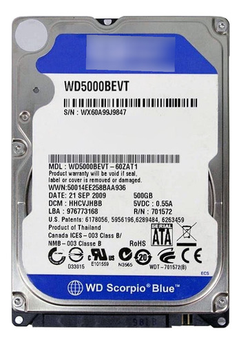 Disco Duro Sata De 500gb Western Digital Wd5000bevt 2.5 