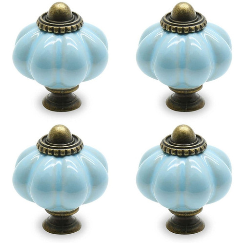 4 Tiradores De Ceramica Vintage - Azul Pastel