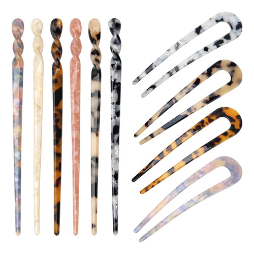 6+4 Acetate Sticks Set, 2 Styles Tortoise Shell Pins Us...