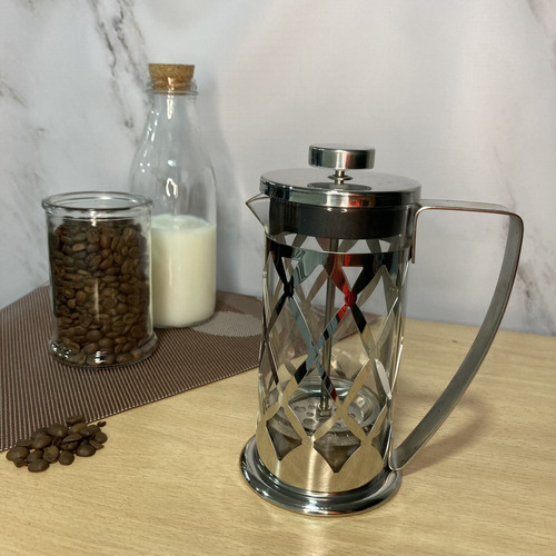 Cafetera Prensa Con Embolo 350 Ml Vidrio A Presión Café Prensa Francesa Plateada
