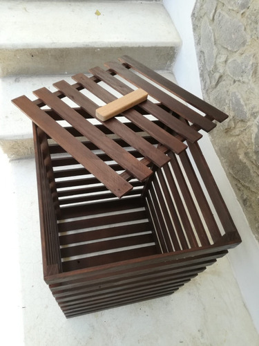 Huacal Grande De Madera Con Tapa Acabado En Color Chocolate