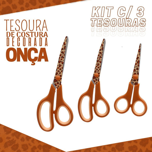 Tesoura De Costura Decorada Onça Kit C/ 03 - Nybc