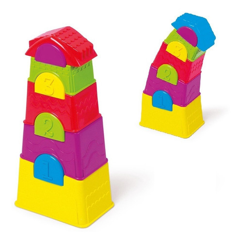 Brinquedo Didático Educativo Torre Maluca Para Bebê Encaixar Cor Colorido