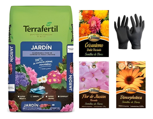 Kit Terrafertil Jardin 20l Semillas+flores+guantes Valhalla