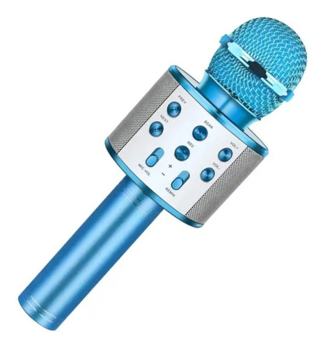 Micrófono Karaoke Bluetooth Portátil Parlante Niños Color Azul