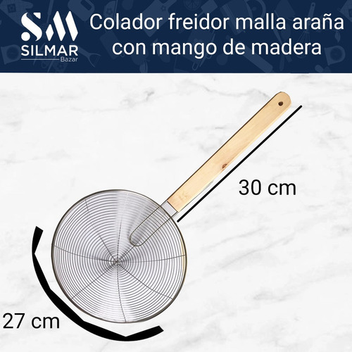 Imagen 3 de 9 de Colador Freidor Acero Araña 27cm Mango Madera