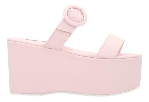 Sandalia Plataforma Rosa Con Doble Tira Y Hebilla Forrada