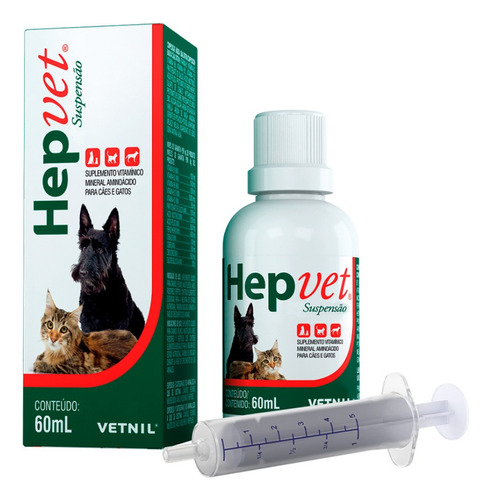 Hepvet Suspensão 60ml Vitamínico Cães Gatos Vetnil Suplement