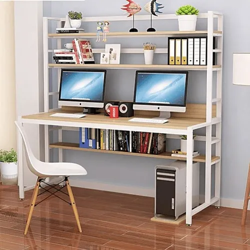 Escritorio Grande Repisa 3 Niveles Madera Oficina Blanca