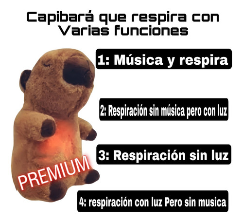 Capibara Interactivo Peluche Premium Luz Sonido Relajante Marrón