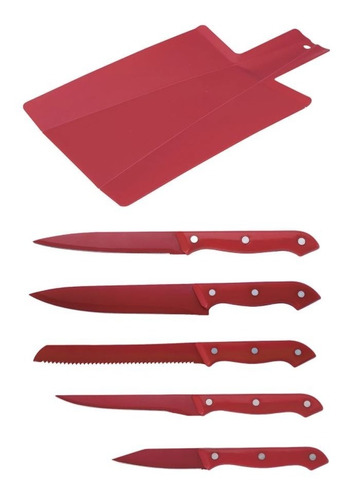 Set 6pz (5 Cuchillos + Tabla Corte) Rojo Milky - Bergner