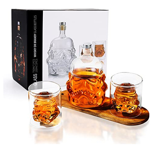 Set Decantador De Whisky Transparente Con 2 Copas (750ml)