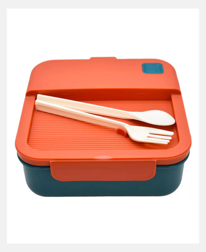 Vianda Lunchera Hermetica Cuadrada C/cubiertos Naranja