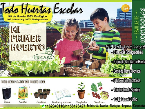 Kit De Huerta P/niños 5 Macetas Biodegradables!!!completa!