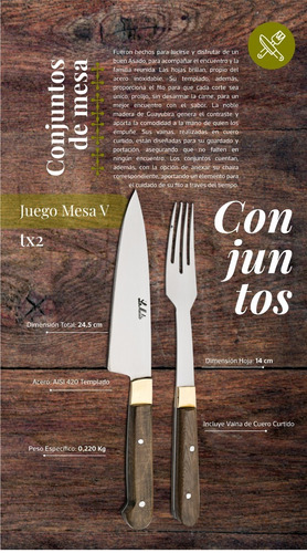Imagen 3 de 6 de Conjunto Cuchillo Y Tenedor Artesanal De Mesa Tx2