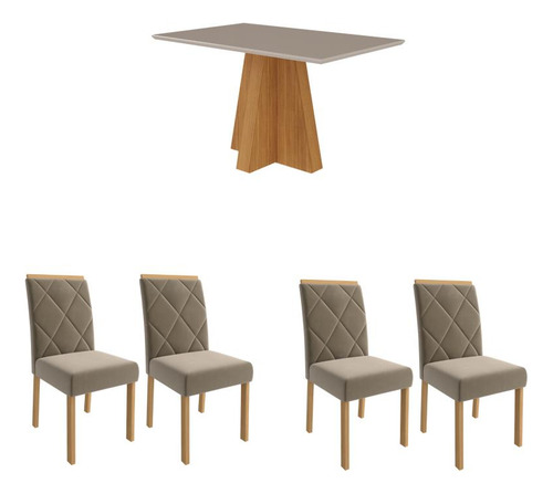 Conjunto Mesa De Jantar 4 Cadeiras Mdf Cimol Branco Bege
