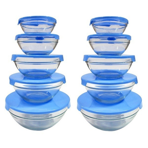 Pack X10 De 5 Bowls De Vidrio Con Tapa Heladera Microondas