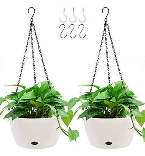 2 Packs 9.4 Inches Plastic Hanging Planter Self Waterin...