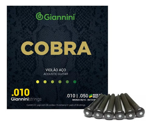 Encordoamento Corda Violão Aço 010 Giannini C/ Pinos Violão
