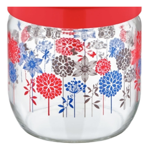 12 Frascos De Vidrio Brocal Rojo Decorado Con Tapa 425 Ml Color cristalino