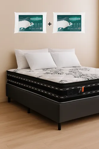 Sommier 2 Plazas De Resortes + 2 Almohadas De Regalo Espuma Gris
