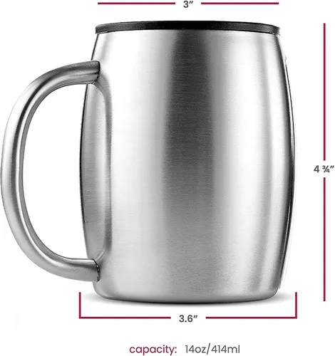 comprar Taza De Café Aislada De Acero Inoxidable Con Tapa Y Asa 14oz