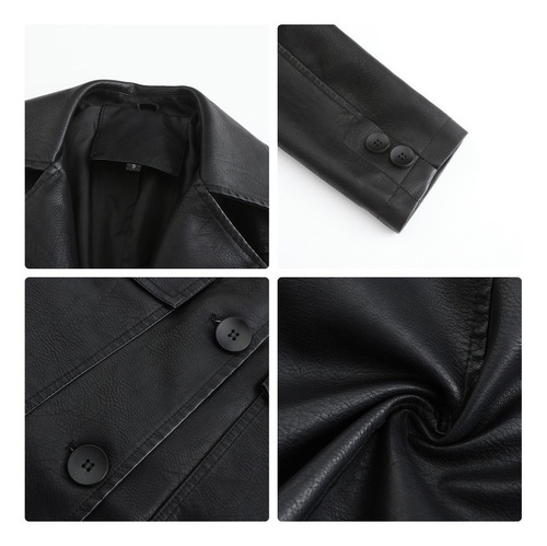 Chaqueta Larga Cuero Para Mujer Cuero Pu Cortavientos Abrigo