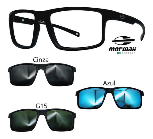 Armação Mormaii Swap 5 6127 A14 Preto Fosco Com 3 Clipons