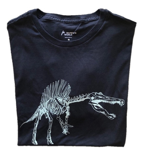 Imagem 2 de 5 de Camiseta Viscose De Bambu Infantil Preta Dinossauro Bamboo W