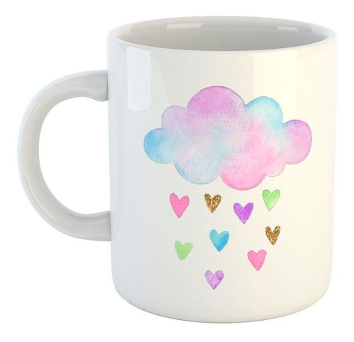 Taza De Ceramica Nubes Lloviendo Corazones Colores