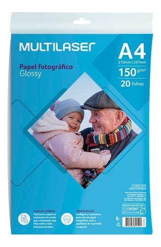 Papel Fotográfico Glossy A4 150g 60 Folhas Pe038 Cor Branco