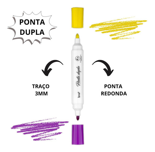 12 Marcador Quadro Branco 2 Em 1 Ponta Dupla Rosa E Amarelo